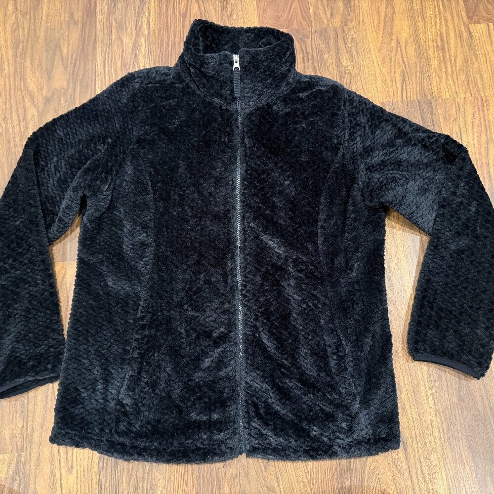 Free 2 B Women’s Black Fuzzy Velour Zip-Up Jacket | Size Large - Picture 2 of 11